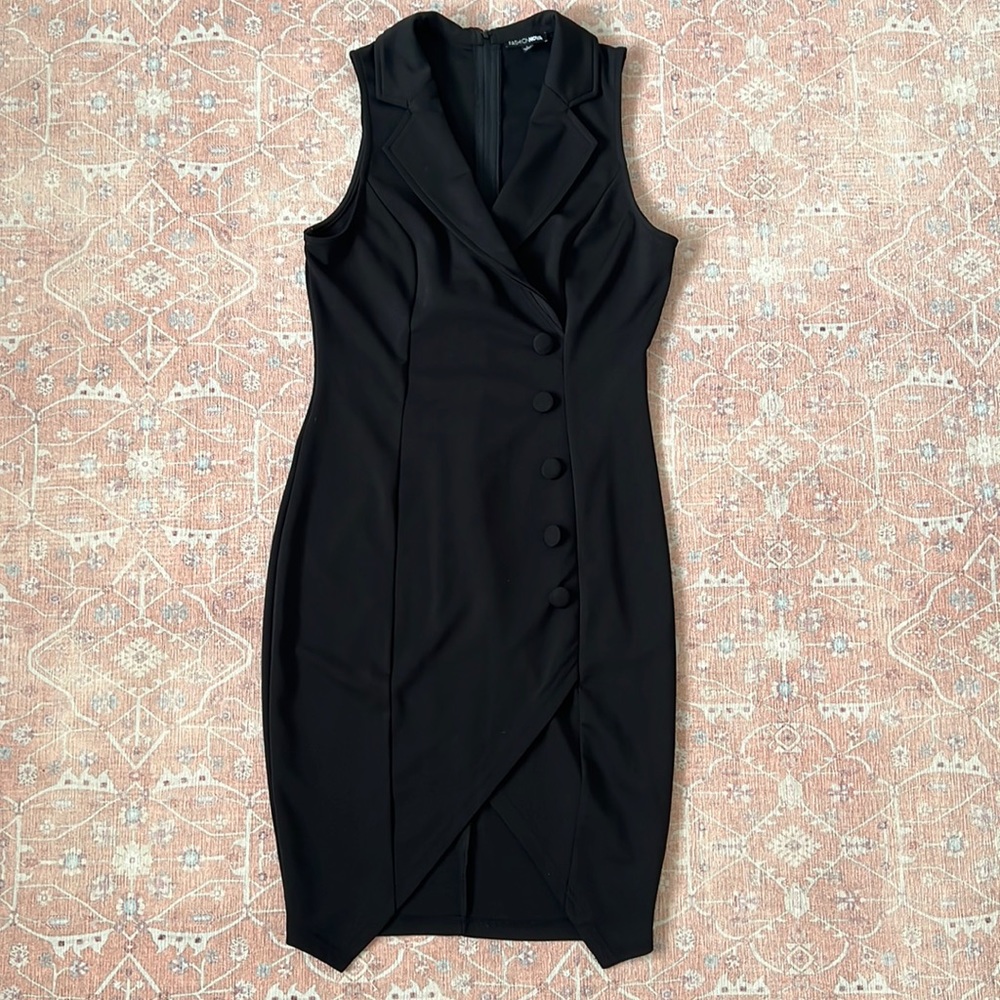 Fashion Nova Fitted Black Tuxedo Style Dress Size L